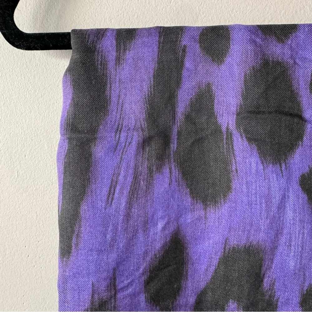 Versace Authentic Purple Leopard Print‎ Bordered Cashmere Blend Pashmina Scarf